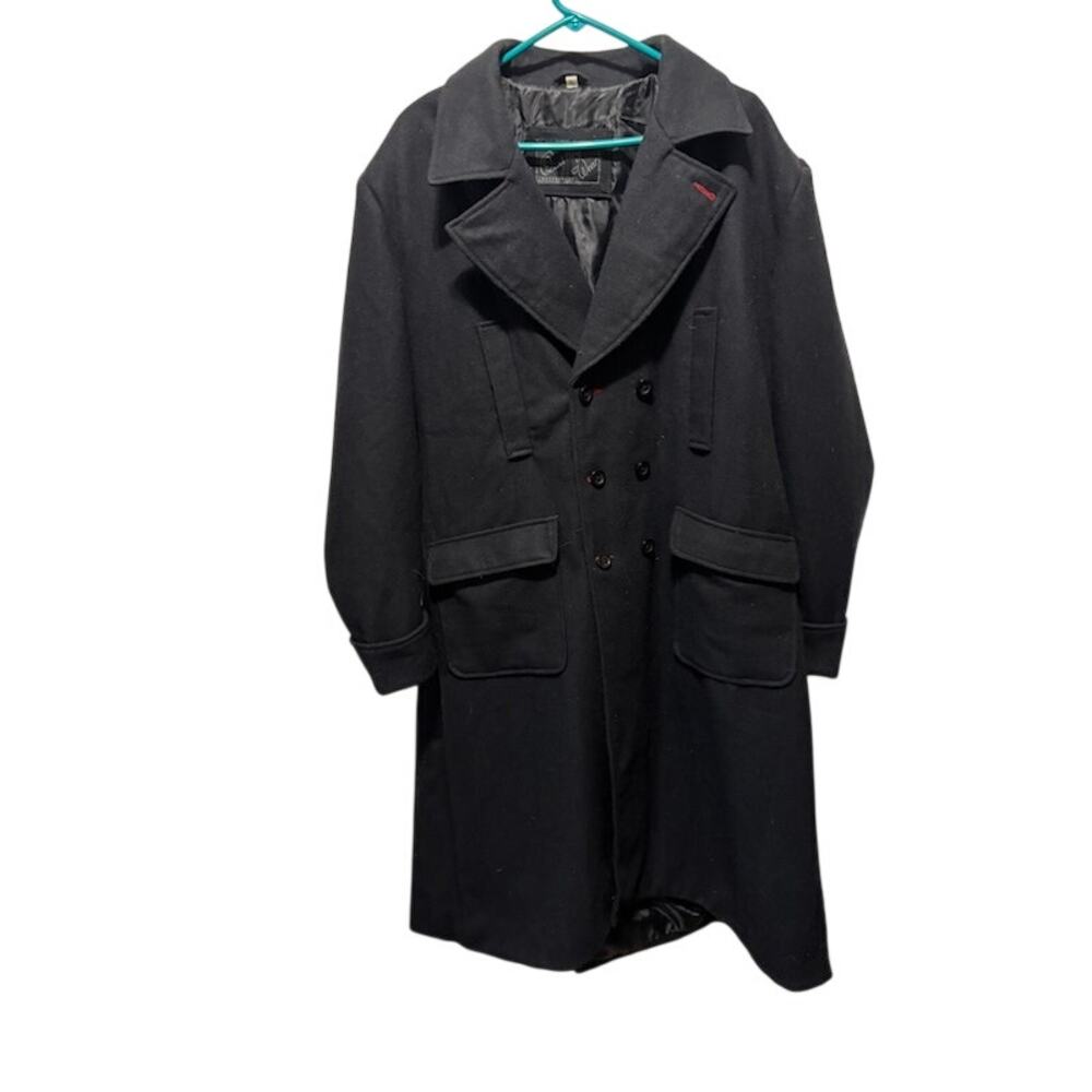 Men’s Black Double Breasted Wool Overcoat Trench Dr WhoStyle Winter Coat Size XL